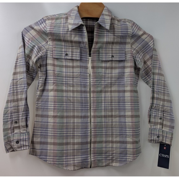 Chaps Women's Medium Flannel Shirt Long Sleeve Full Zip Multicolor Plaid NWT - Picture 2 of 10